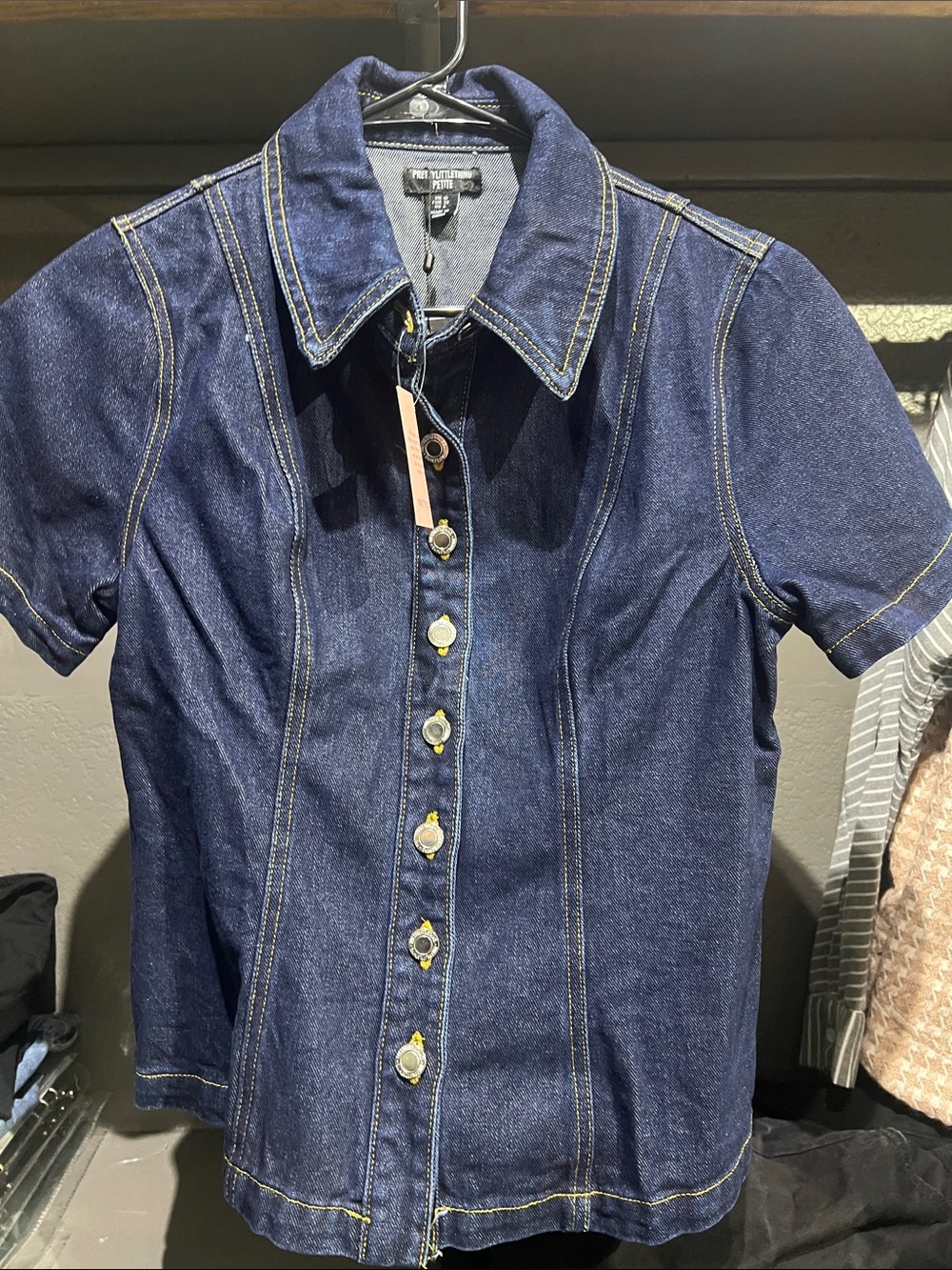 PrettyLittleThing Dark Blue Denim Short-Sleeve Button-Up Shirt